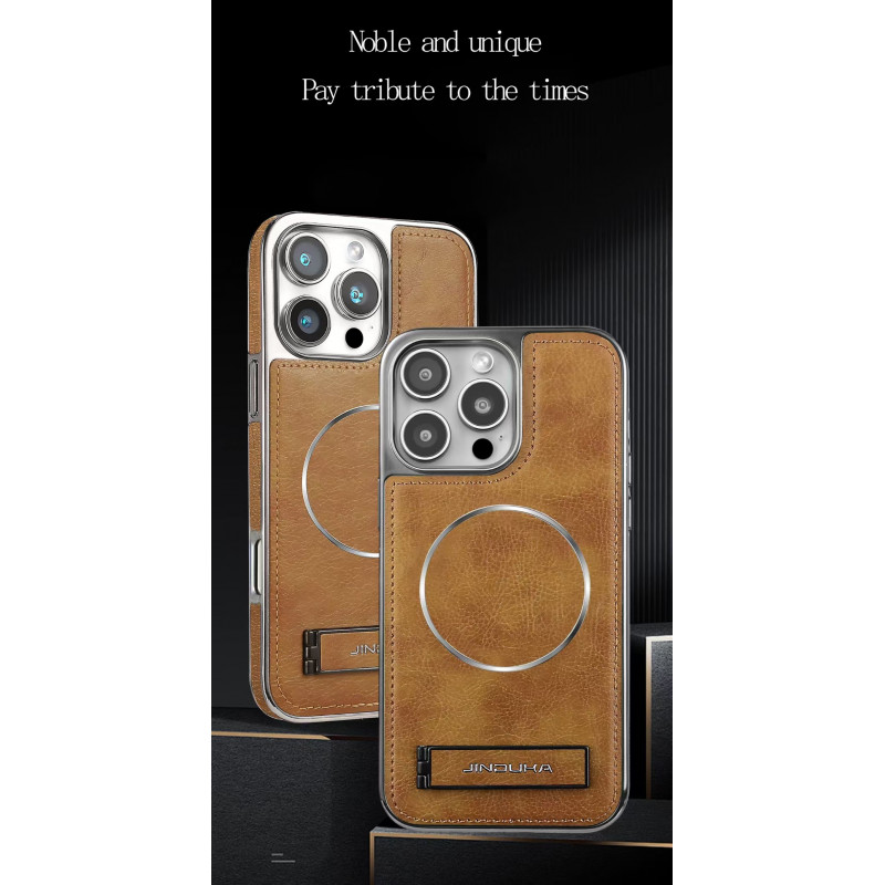  Jinduka Premium PU Leather Magsafe Supported Kickstand Hard Case For iPhone