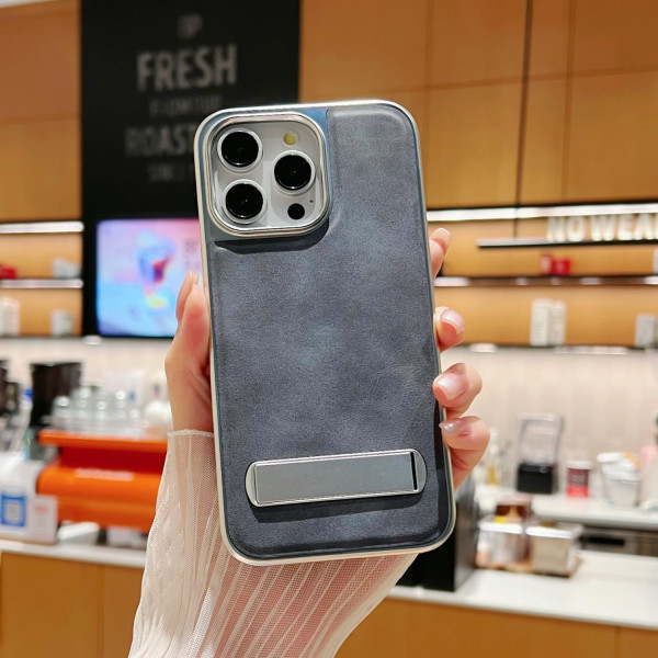 Luxury Plating PU Leather Fold Bracket Holder Phone Case For iPhone Electroplating Kickstand Shockproof Cover