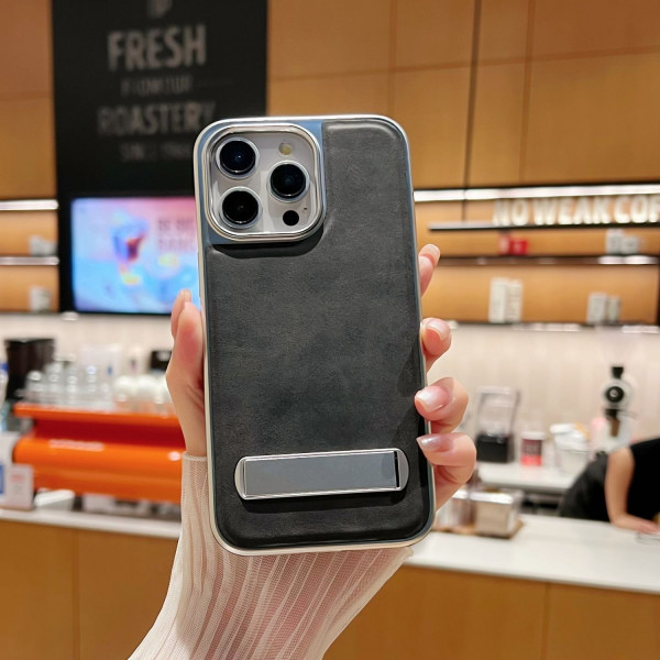 Luxury Plating PU Leather Fold Bracket Holder Phone Case For iPhone Electroplating Kickstand Shockproof Cover