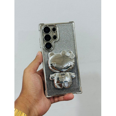Luxury Silver Sparkle Glitter Glam Mirror Built-In Cat Ear Mirror Stand Case For Samsung Galaxy
