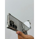 Luxury Silver Sparkle Glitter Glam Mirror Built-In Cat Ear Mirror Stand Case For Samsung Galaxy