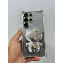 Luxury Silver Sparkle Glitter Glam Mirror Built-In Cat Ear Mirror Stand Case For Samsung Galaxy