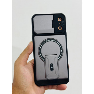 Premium Camera Lens Protector Mag Armor Slide Shield Magnetic Kickstand Case For iPhone
