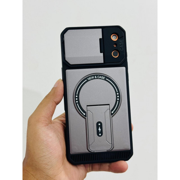 Premium Camera Lens Protector Mag Armor Slide Shield Magnetic Kickstand Case For iPhone