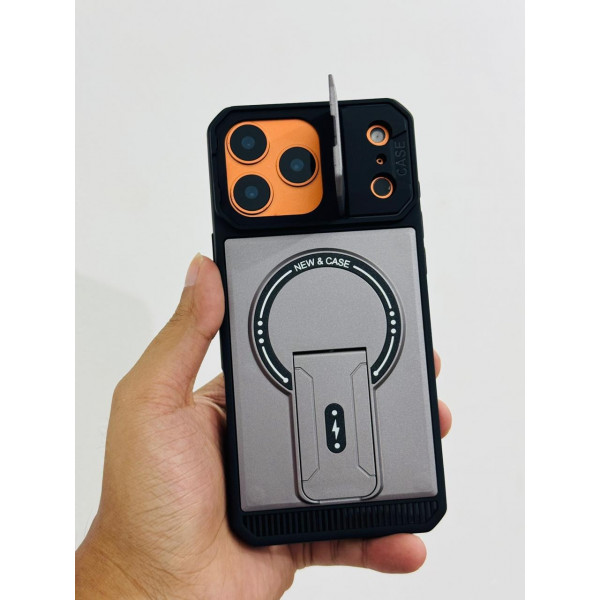 Premium Camera Lens Protector Mag Armor Slide Shield Magnetic Kickstand Case For iPhone
