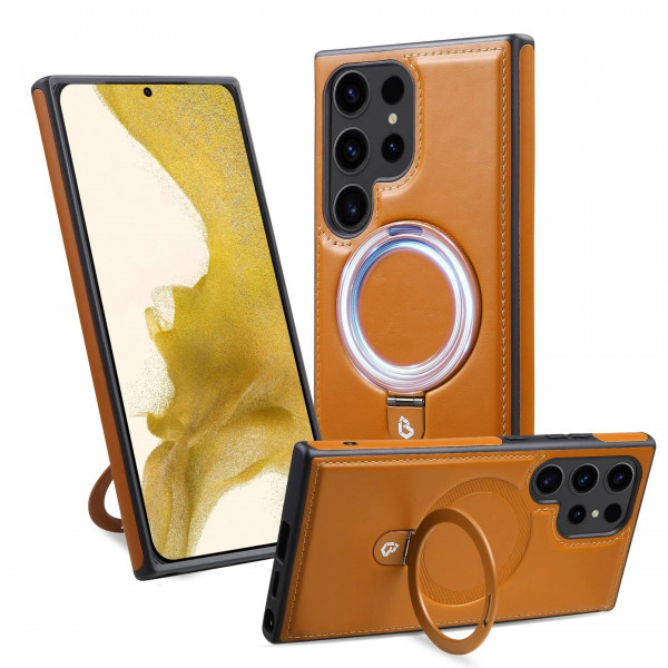 Premium Look Magnetic PU Leather Ring Stand Case  For Samsung Galaxy