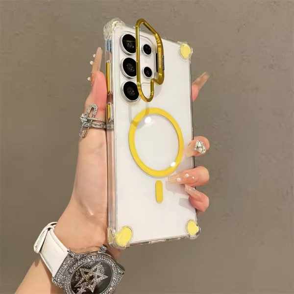 Transparent Acrylic Airbag Anti-knock Flip Camera Stand Holder Magsafe Case for Samsung Galaxy