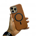 Metal Camera Frame Strong Magnetic PU Leather Case For iPhone 