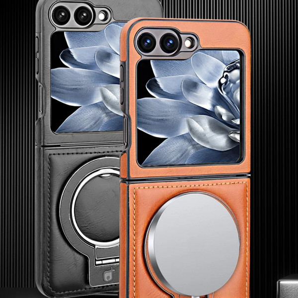 Luxury Leather Magnetic Case for Samsung Z Flip 6/5/4/3 – Shockproof & Wireless Charging Compatible