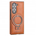 Luxury Leather Ring Holder Case for Samsung Z Fold 6/5/4 – Shockproof & Wireless Charging Compatible