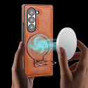 Luxury Leather Ring Holder Case for Samsung Z Fold 6/5/4 – Shockproof & Wireless Charging Compatible