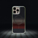 Business Carbon Fiber Striped Electroplated Silver Magnetic Case For iPhone