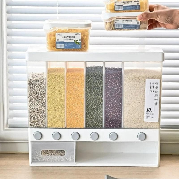 Kitchen Storage Box (6-Grid Dry Food Dispenser)
