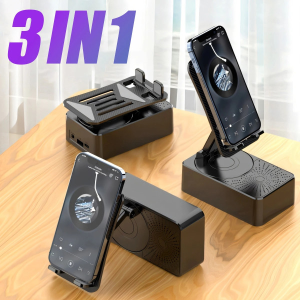 3-in-1 Bluetooth Speaker with Phone Stand & Power Bank