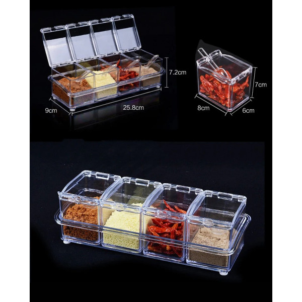 Four In One with Spoon Kitchen Spices Jar 