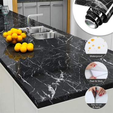 Marble Kitchen Waterproof And Oil Proof Sticker black 