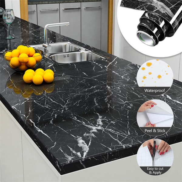 Marble Kitchen Waterproof And Oil Proof Sticker black 