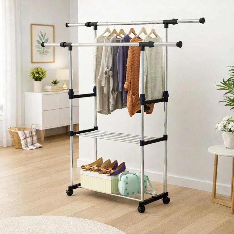 Double Pole Stainless Steel Clothes Rack