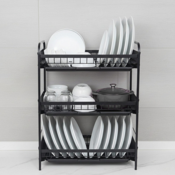  3-Layer Dish Drying Rack – Strong Metal Kitchen Organizer