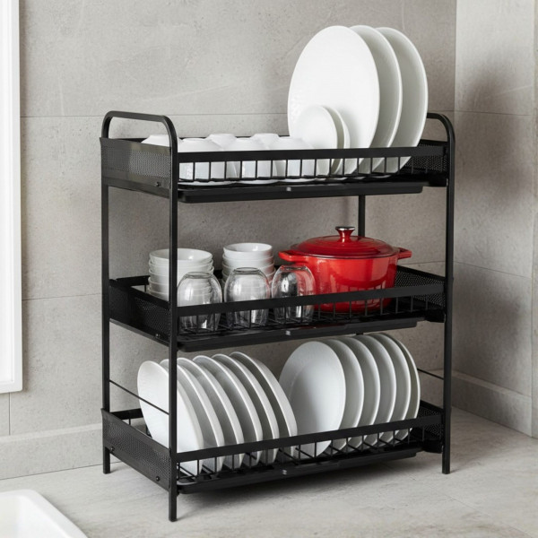  3-Layer Dish Drying Rack – Strong Metal Kitchen Organizer