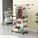 Adjustable Double Pole Clothes Rack with Storage Shelf