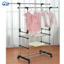 Adjustable Double Pole Clothes Rack with Storage Shelf