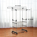Adjustable Double Pole Clothes Rack with Storage Shelf