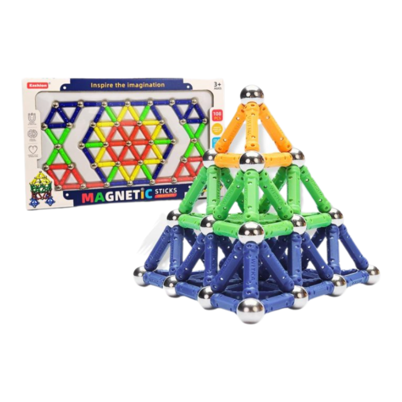 3D Magnetic Sticks 108 Pcs Construction Set— STEM Building DIY Toy