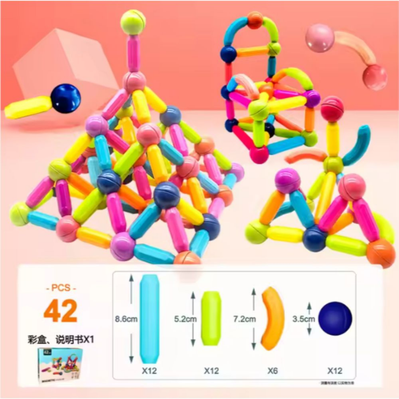 3d building Magnetic Sticks & Balls Set 42 Pcs — STEM Construction Toy ...
