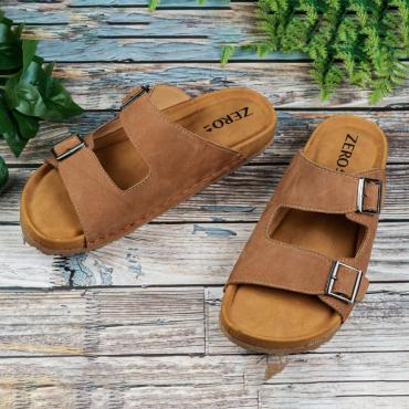 Men's Genuine Leather Double Monk Slipper Sandal.